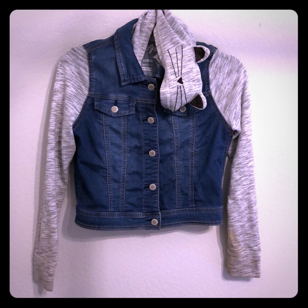 Denim jacket with cat hoodie